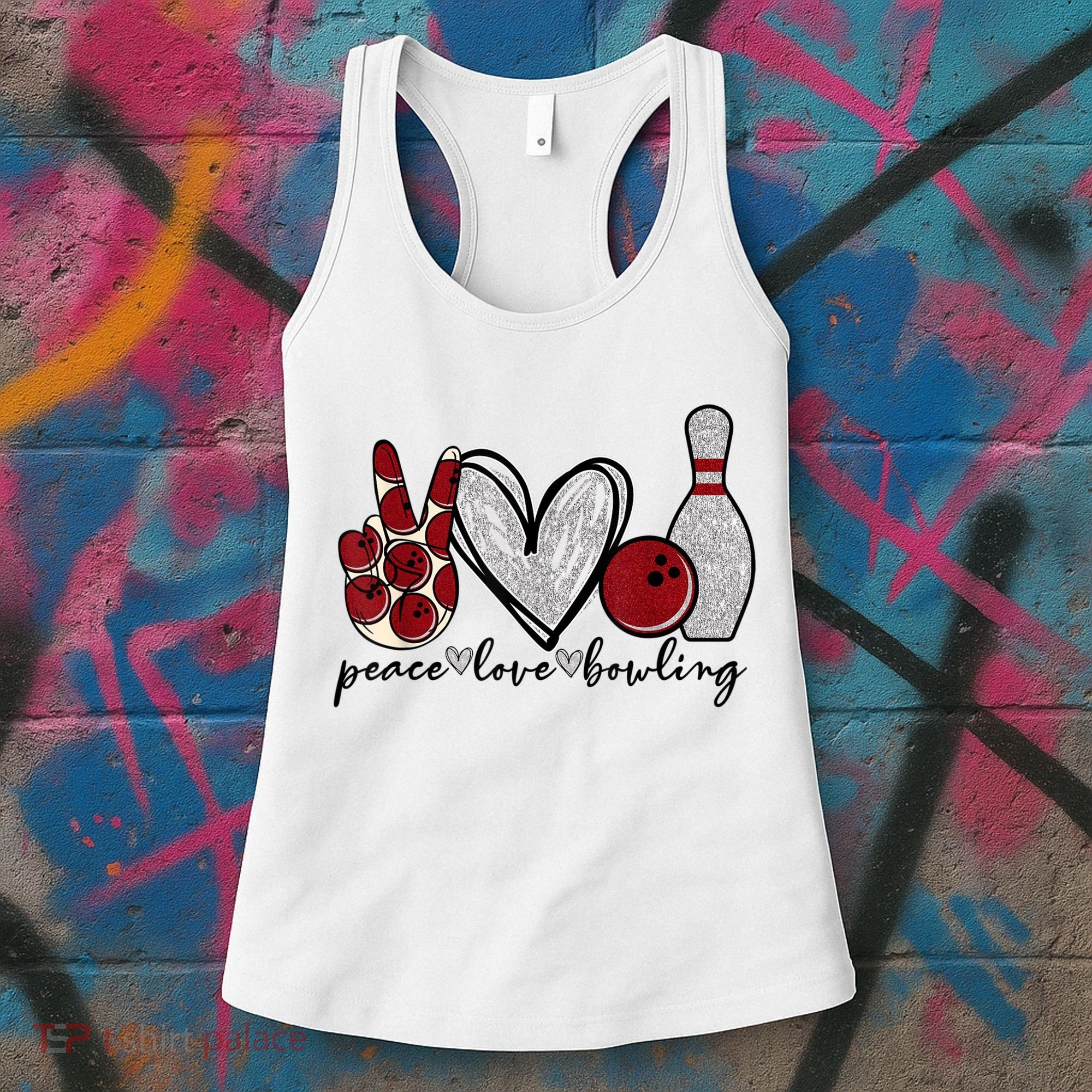 Peace Love Bowling Funny Bowling Lover Women's Tank Top