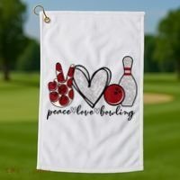 Peace Love Bowling Funny Bowling Lover Golf Towel thumb 1