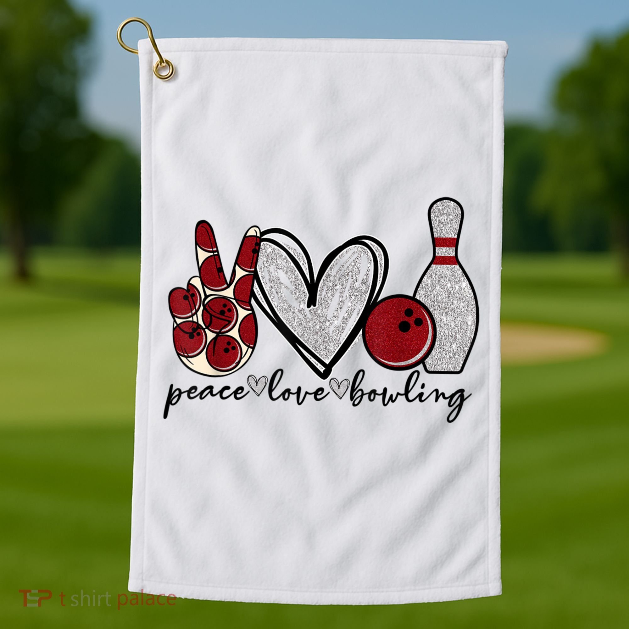 Peace Love Bowling Funny Bowling Lover Golf Towel