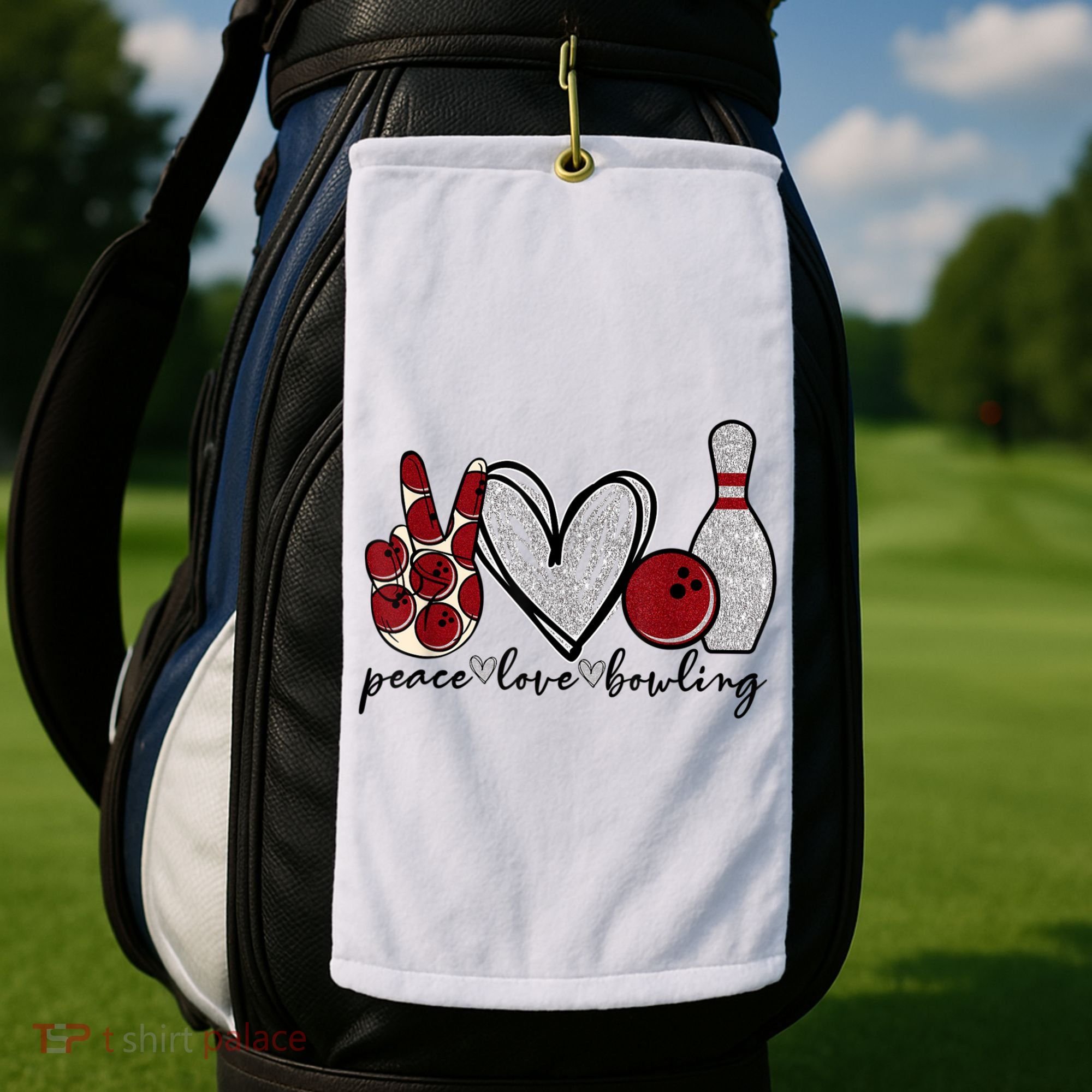 Peace Love Bowling Funny Bowling Lover Golf Towel