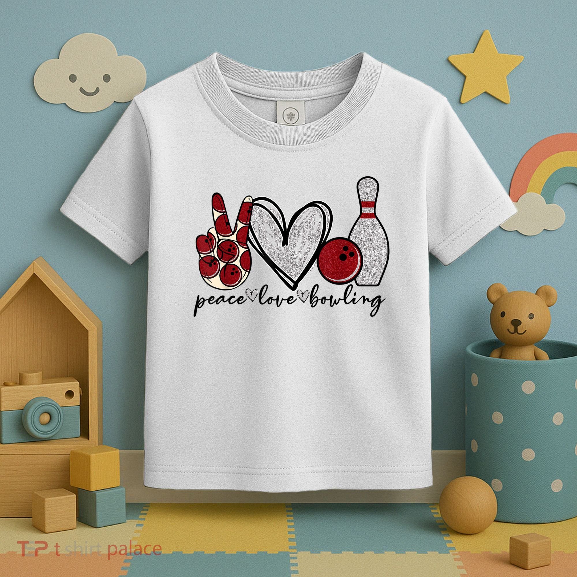 Peace Love Bowling Funny Bowling Lover Toddler T-Shirt