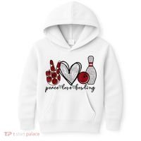 Peace Love Bowling Funny Bowling Lover Kids Hoodie thumb 0