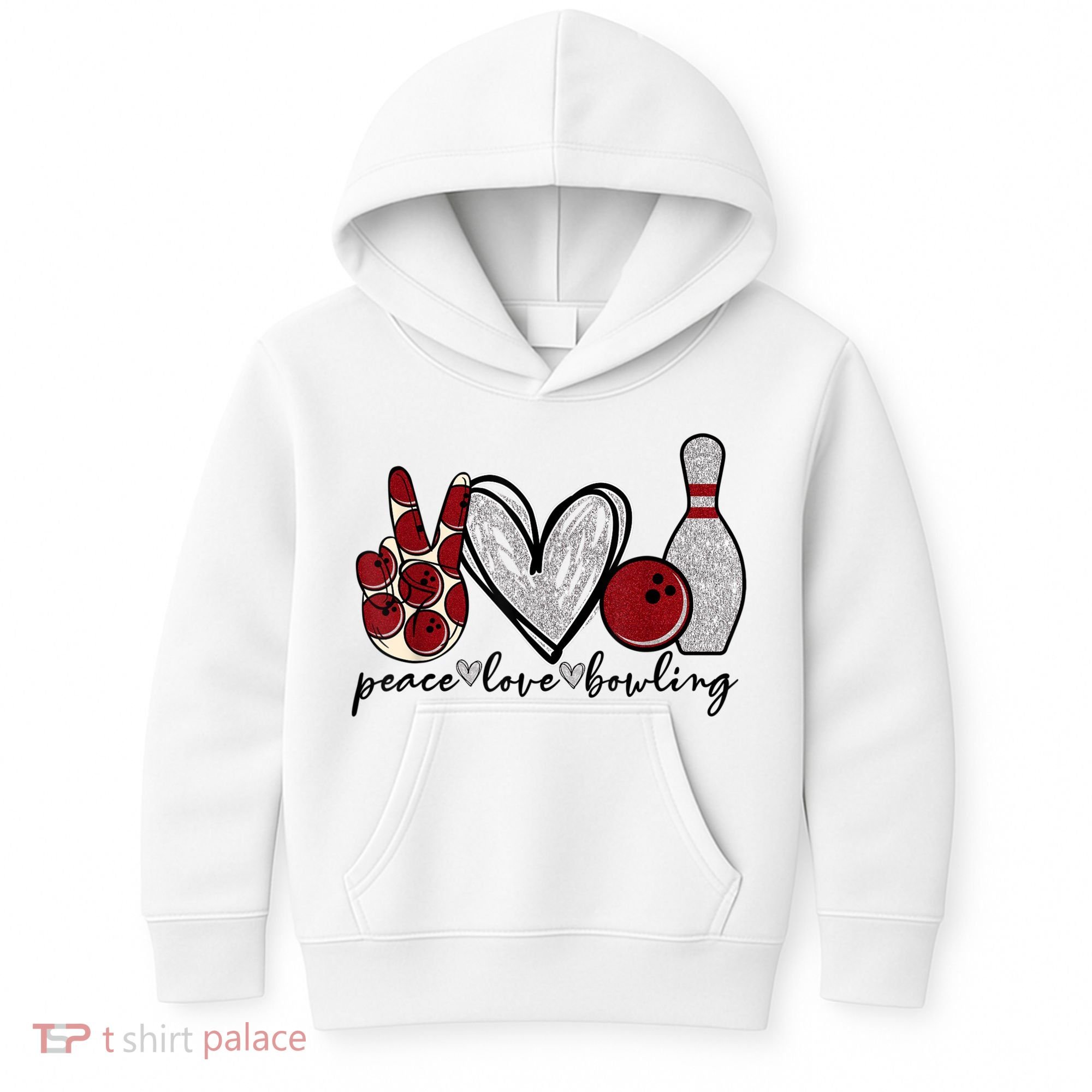Peace Love Bowling Funny Bowling Lover Kids Hoodie
