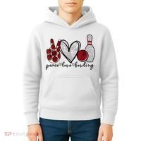 Peace Love Bowling Funny Bowling Lover Kids Hoodie thumb 4