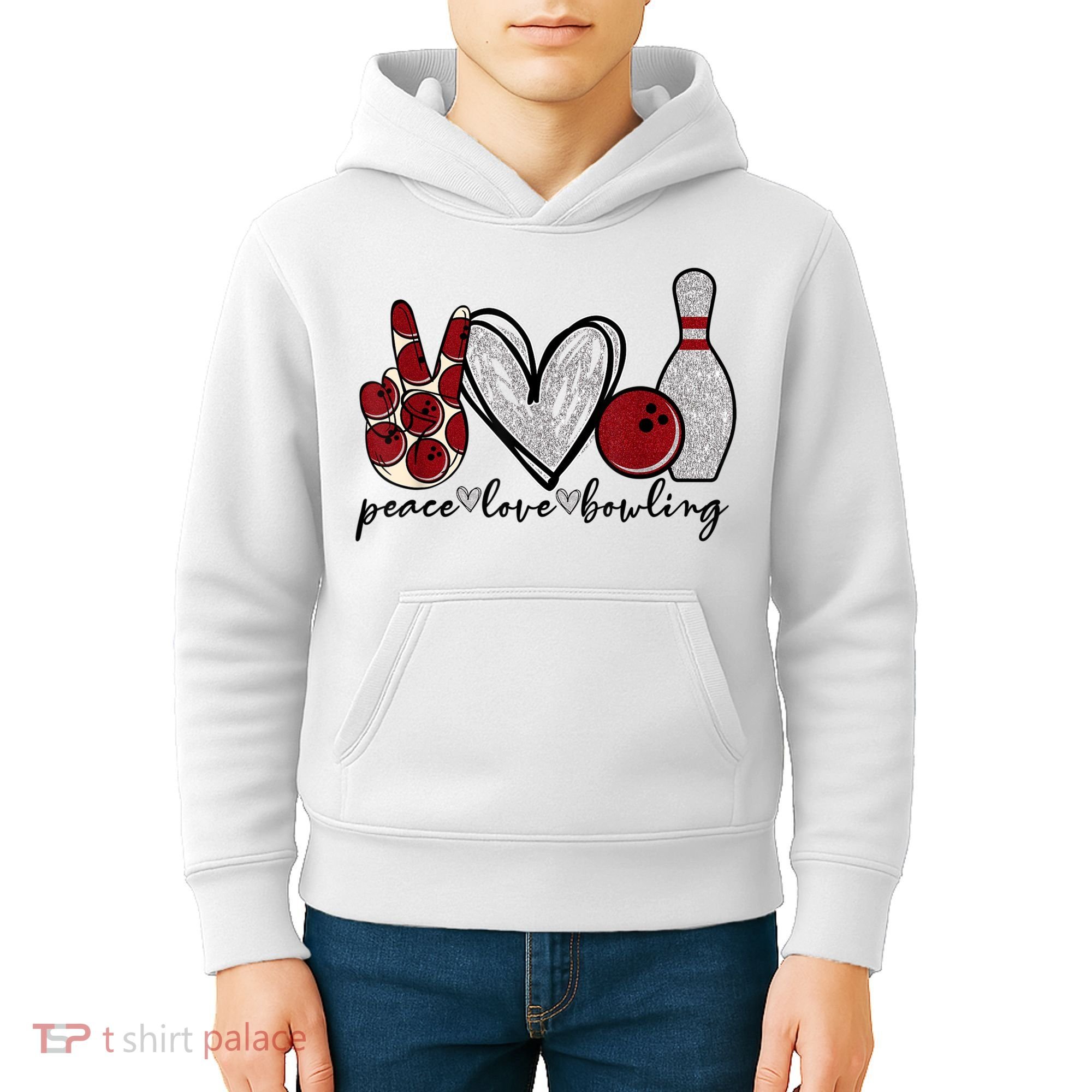Peace Love Bowling Funny Bowling Lover Kids Hoodie
