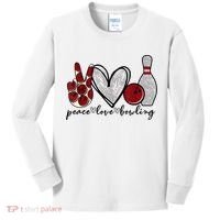Peace Love Bowling Funny Bowling Lover Kids Long Sleeve Shirt thumb 0