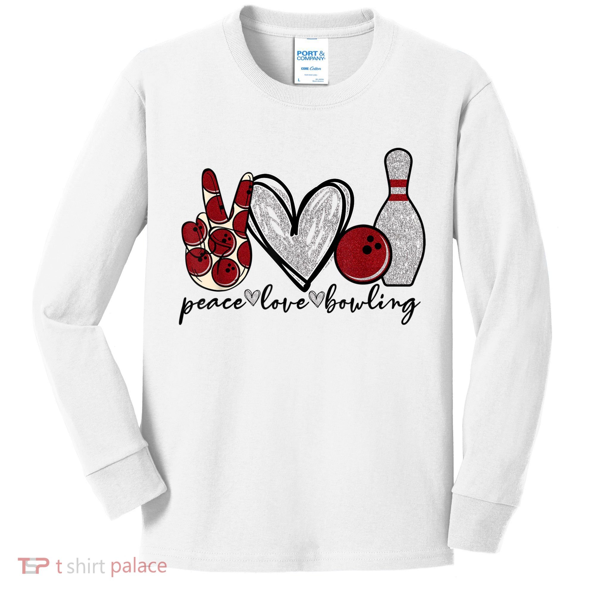Peace Love Bowling Funny Bowling Lover Kids Long Sleeve Shirt