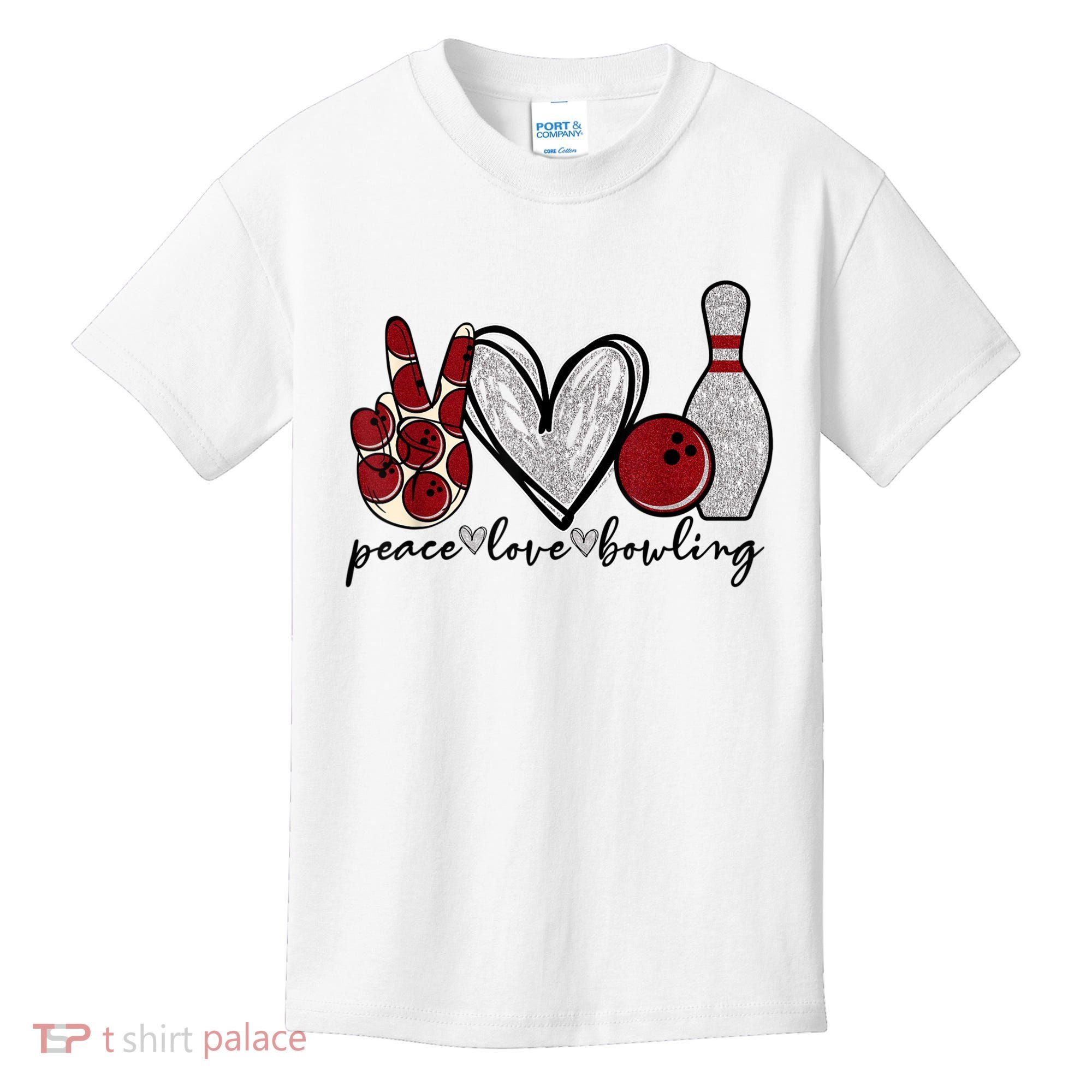 Peace Love Bowling Funny Bowling Lover Kids T-Shirt