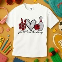 Peace Love Bowling Funny Bowling Lover Kids T-Shirt thumb 3