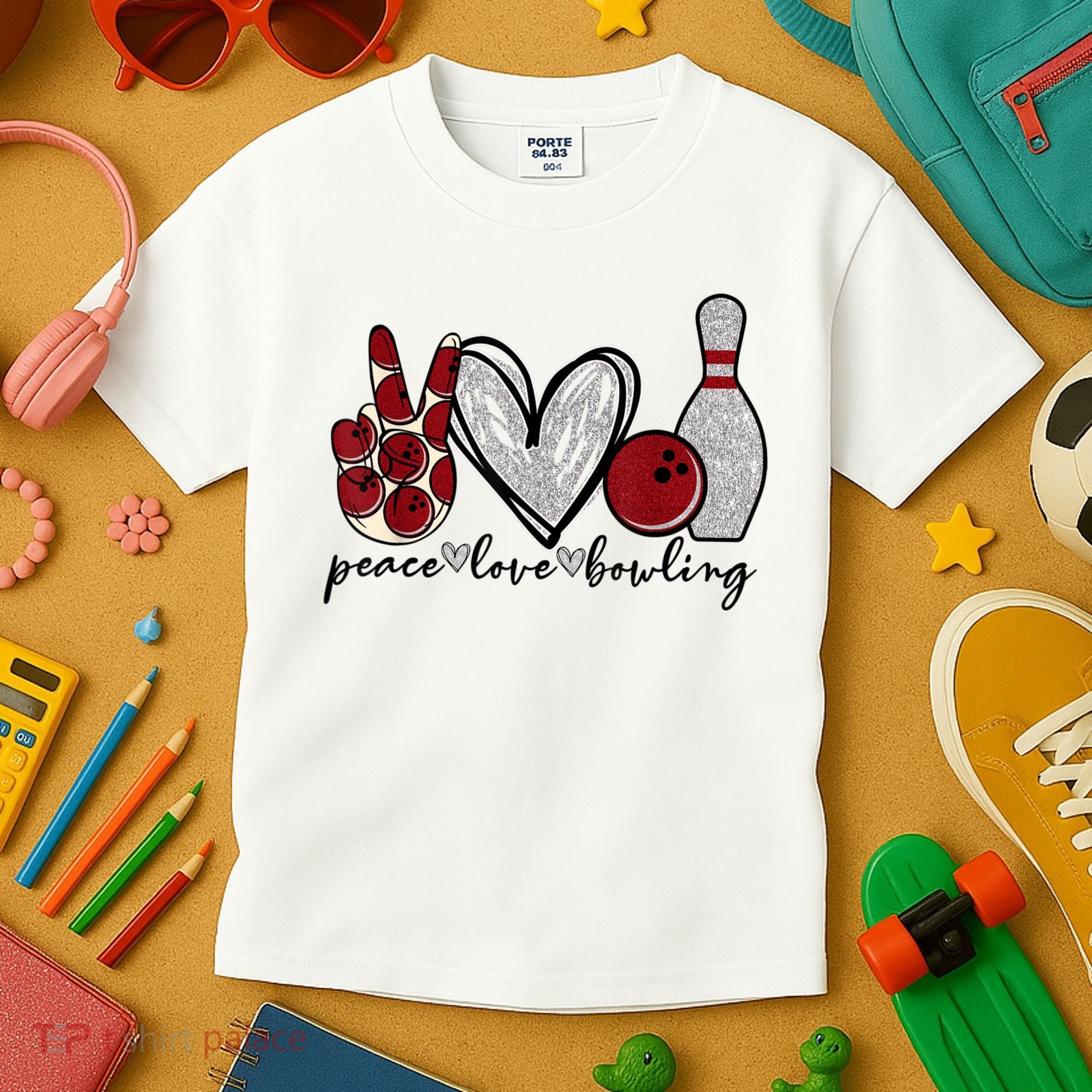 Peace Love Bowling Funny Bowling Lover Kids T-Shirt