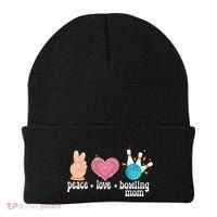 Peace Love Bowling Mom Of A Bowler Mama Bowling Mother Gift Beanie thumb 0