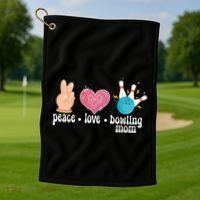 Peace Love Bowling Mom Of A Bowler Mama Bowling Mother Gift Golf Towel thumb 1