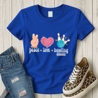 Peace Love Bowling Mom Of A Bowler Mama Bowling Mother Gift Women's T-Shirt thumb 3