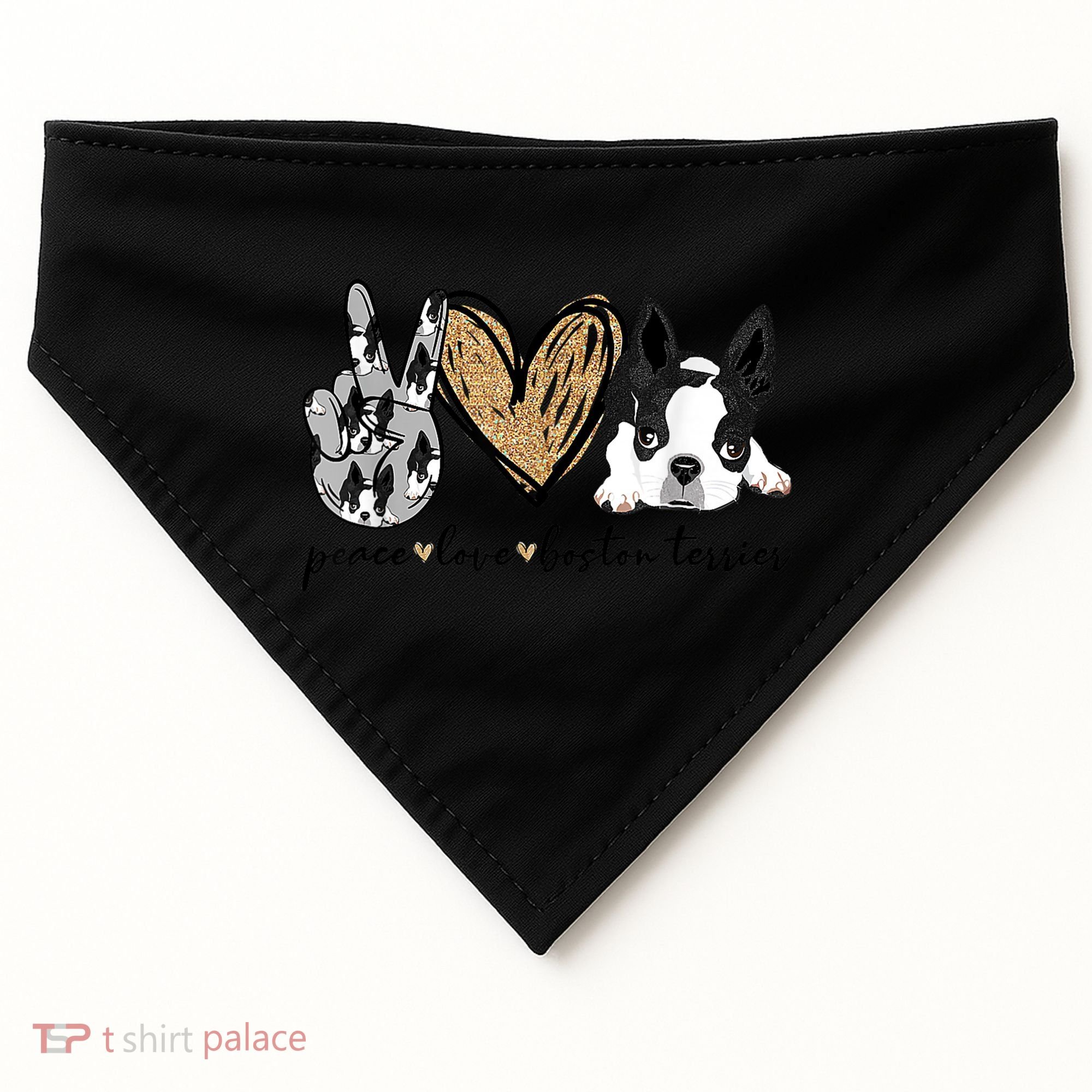 Peace Love Boston Terrier Funny Boston Terrier Lover Dog Mom USA-Made Doggie Bandana