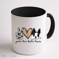 Peace Love Boston Terrier Funny Boston Terrier Lover Dog Mom Coffee Mug thumb 1