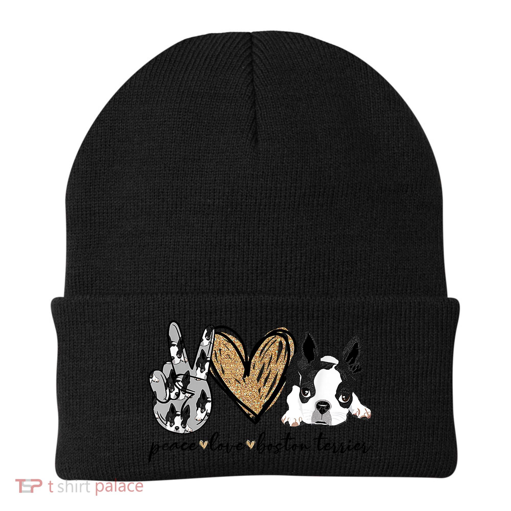 Peace Love Boston Terrier Funny Boston Terrier Lover Dog Mom Beanie