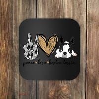 Peace Love Boston Terrier Funny Boston Terrier Lover Dog Mom Coaster thumb 0