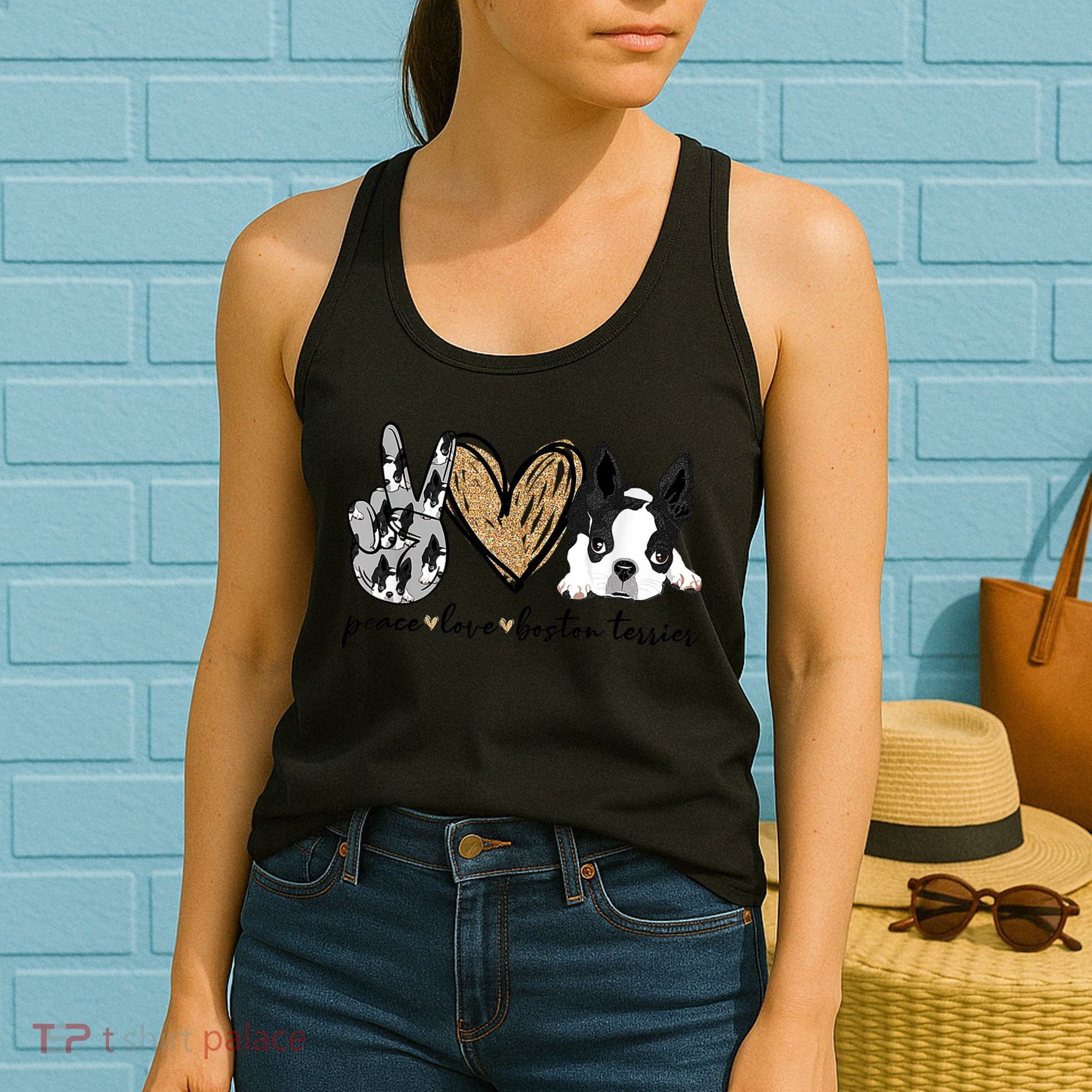 Peace Love Boston Terrier Funny Boston Terrier Lover Dog Mom Women's Tank Top