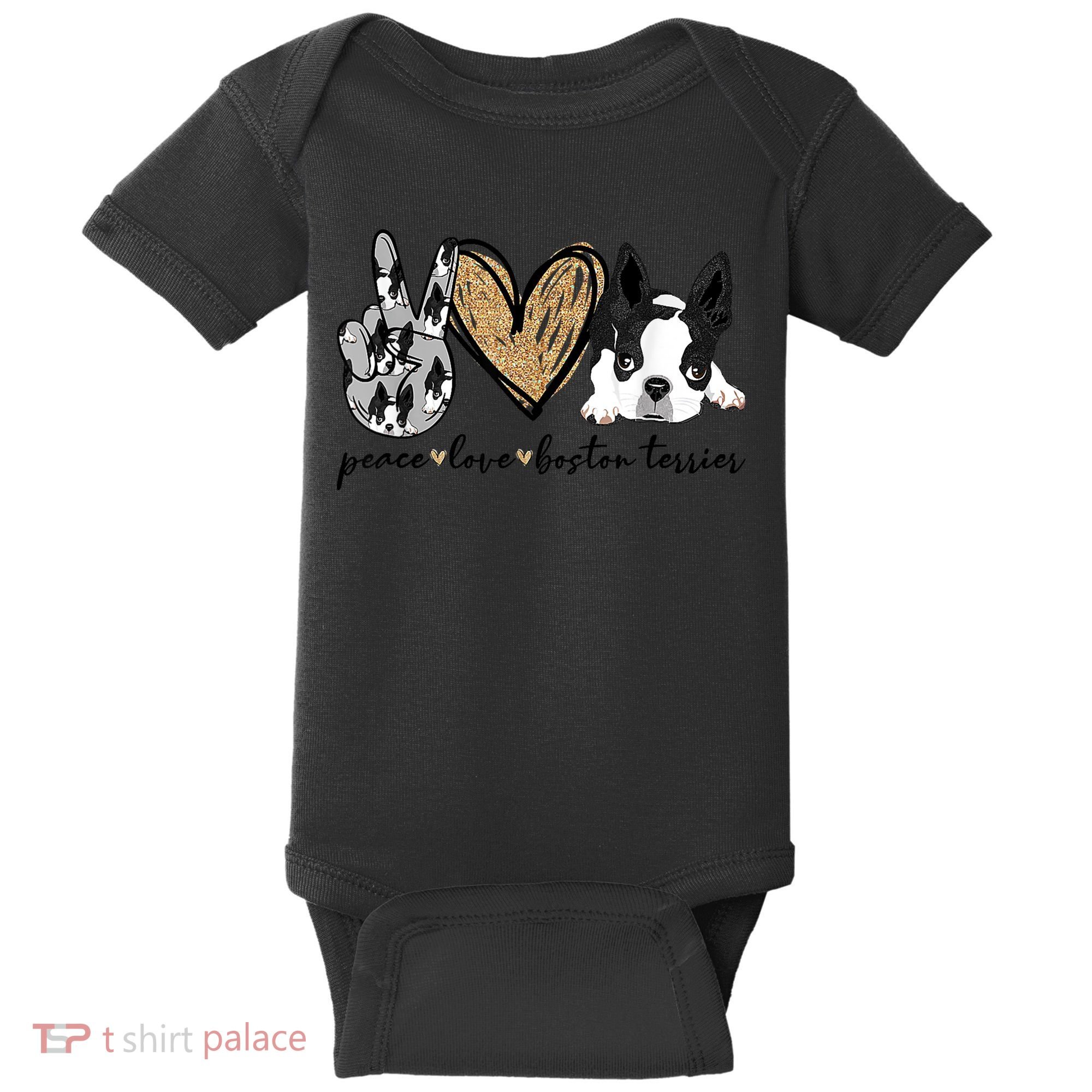 Peace Love Boston Terrier Funny Boston Terrier Lover Dog Mom Baby Bodysuit