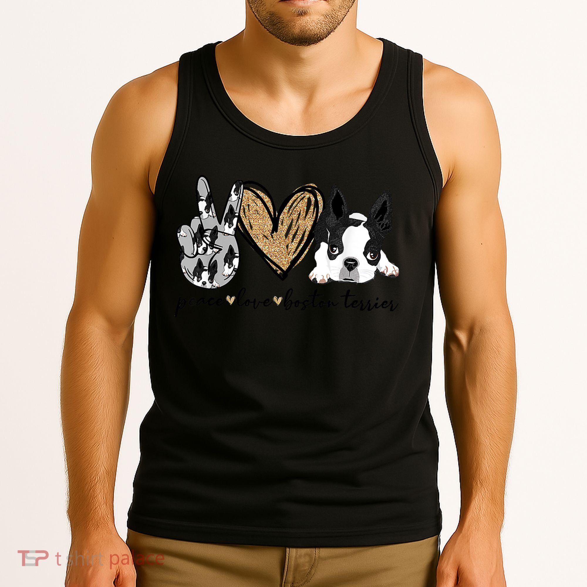 Peace Love Boston Terrier Funny Boston Terrier Lover Dog Mom Tank Top