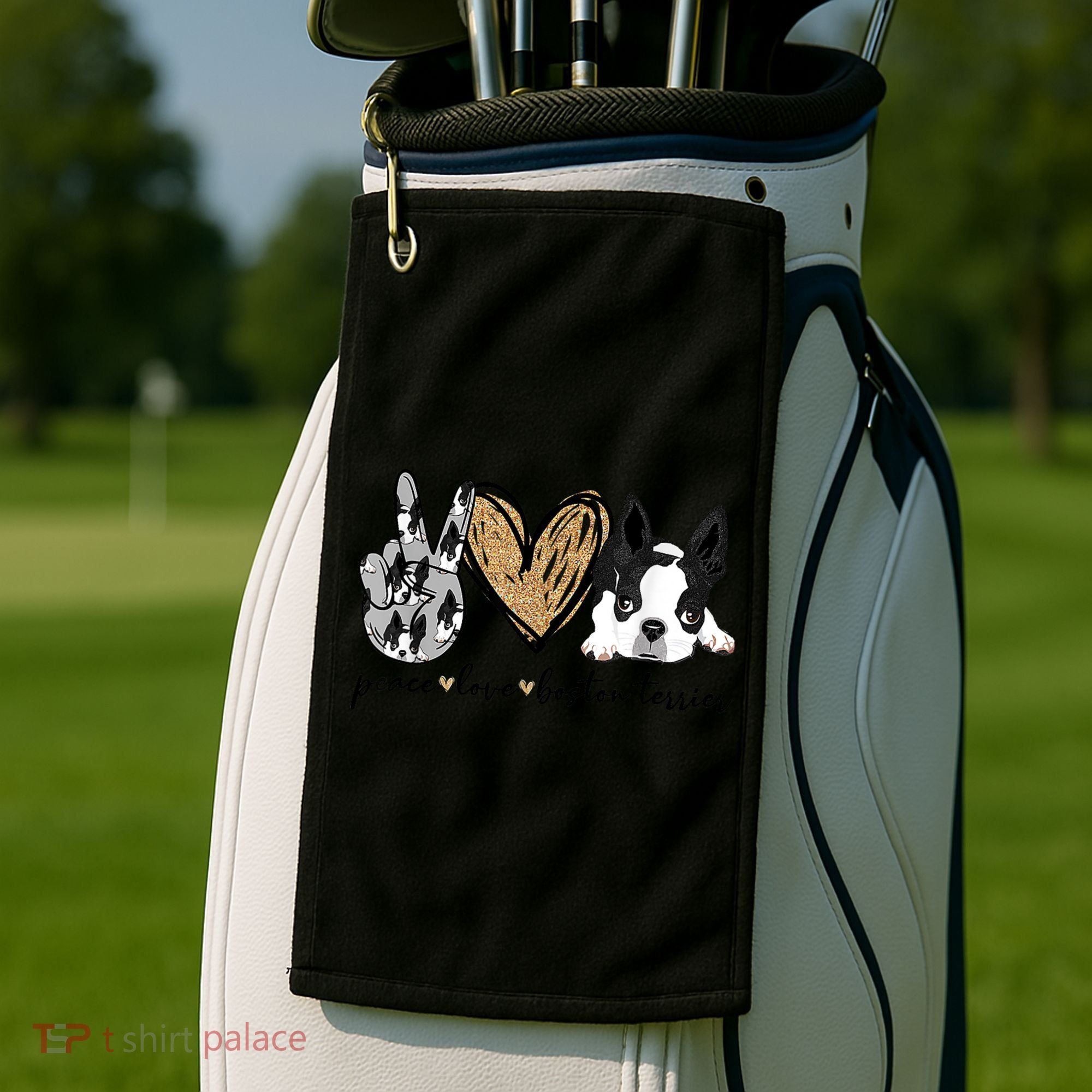 Peace Love Boston Terrier Funny Boston Terrier Lover Dog Mom Golf Towel