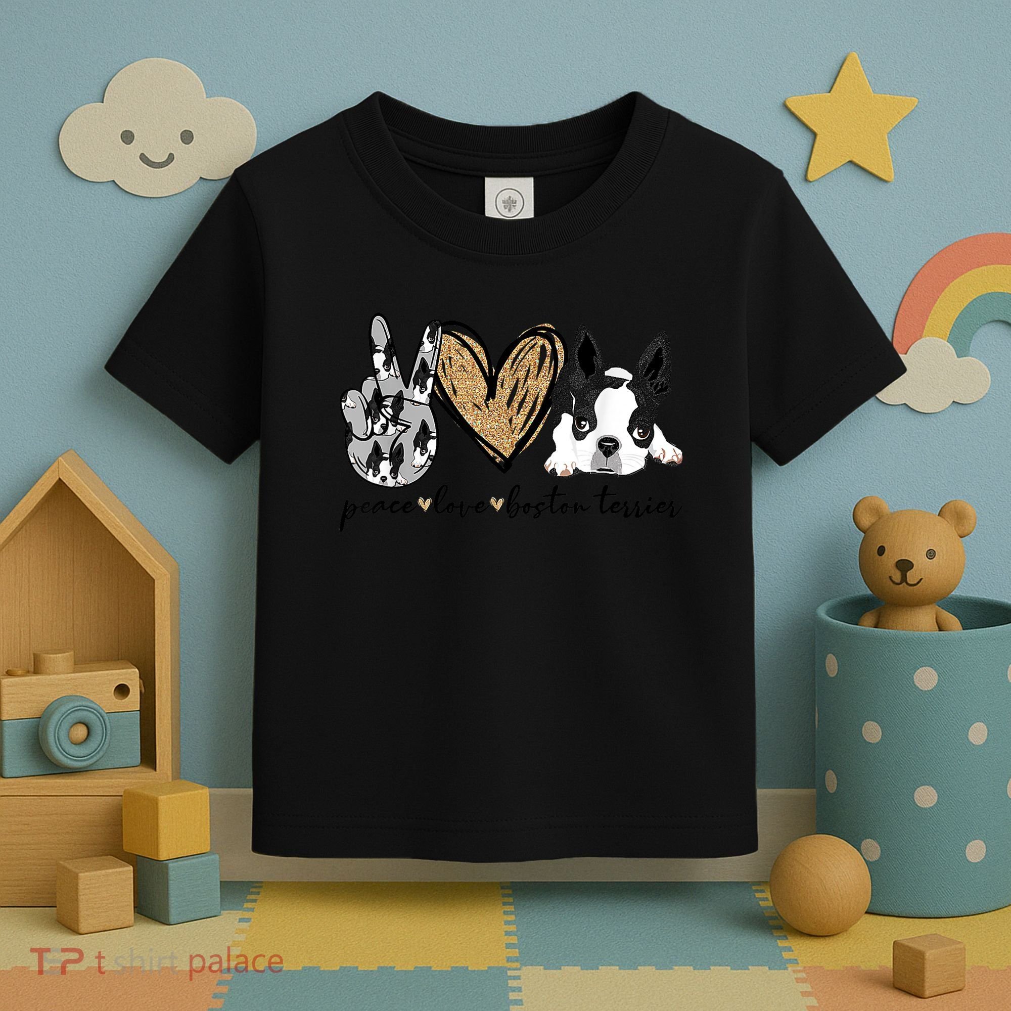 Peace Love Boston Terrier Funny Boston Terrier Lover Dog Mom Toddler T-Shirt