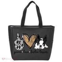 Peace Love Boston Terrier Funny Boston Terrier Lover Dog Mom Tote Bag thumb 0