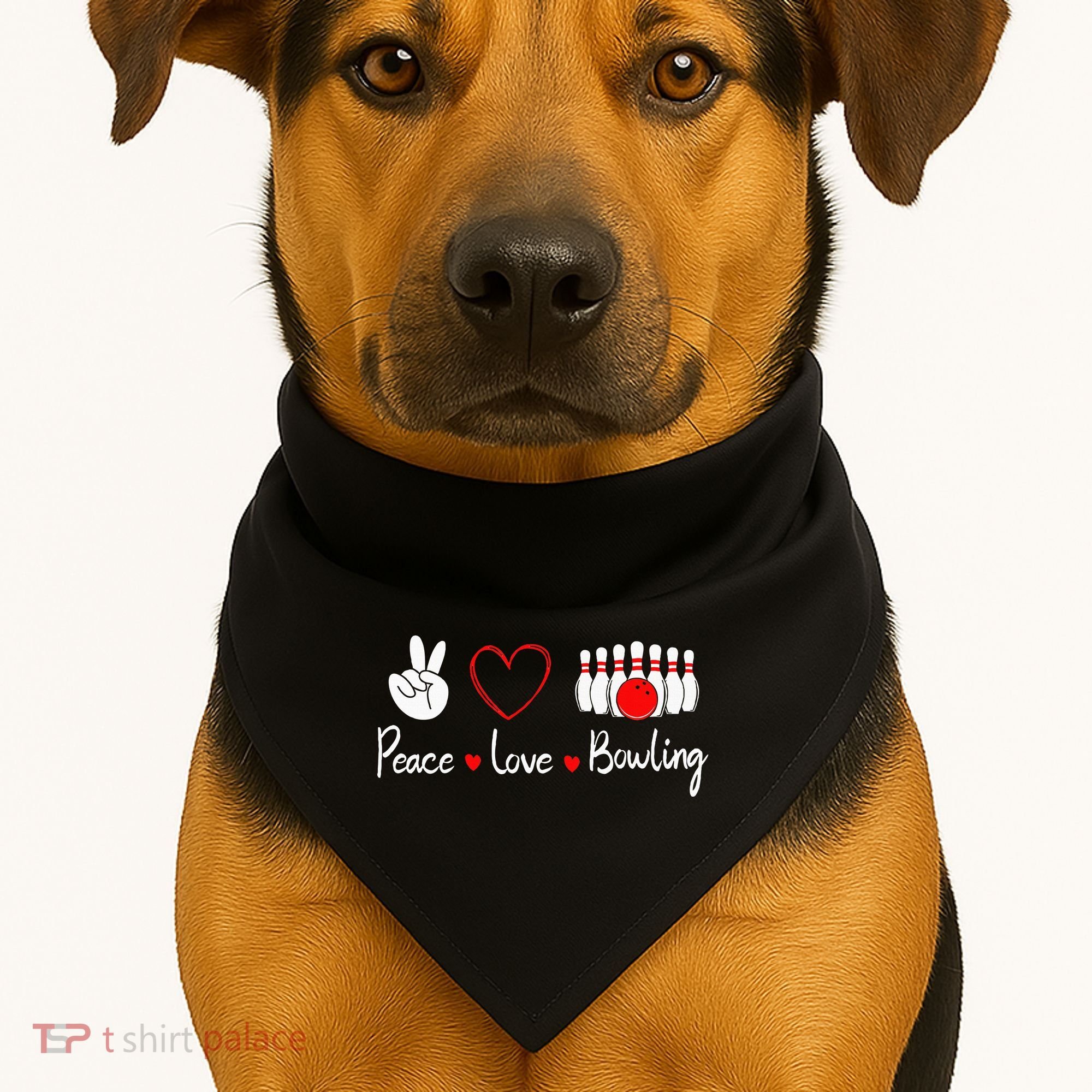 Peace Love Bowling Cute Bowling Lover USA-Made Doggie Bandana