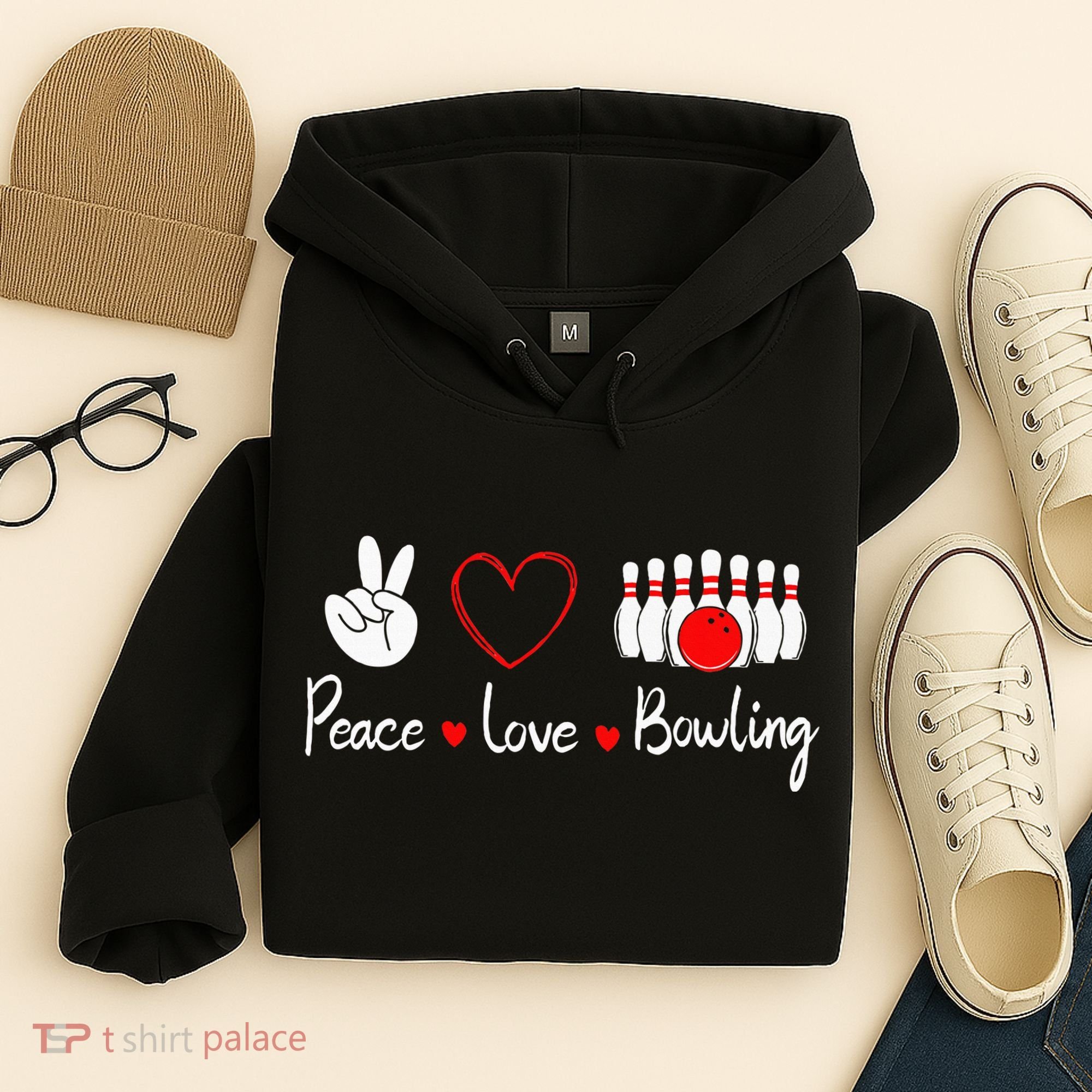 Peace Love Bowling Cute Bowling Lover Hoodie