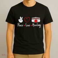 Peace Love Bowling Cute Bowling Lover T-Shirt thumb 3