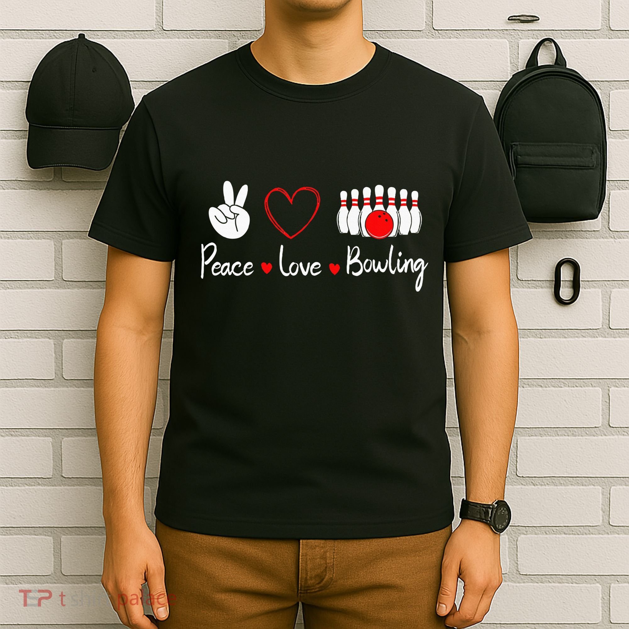 Peace Love Bowling Cute Bowling Lover T-Shirt