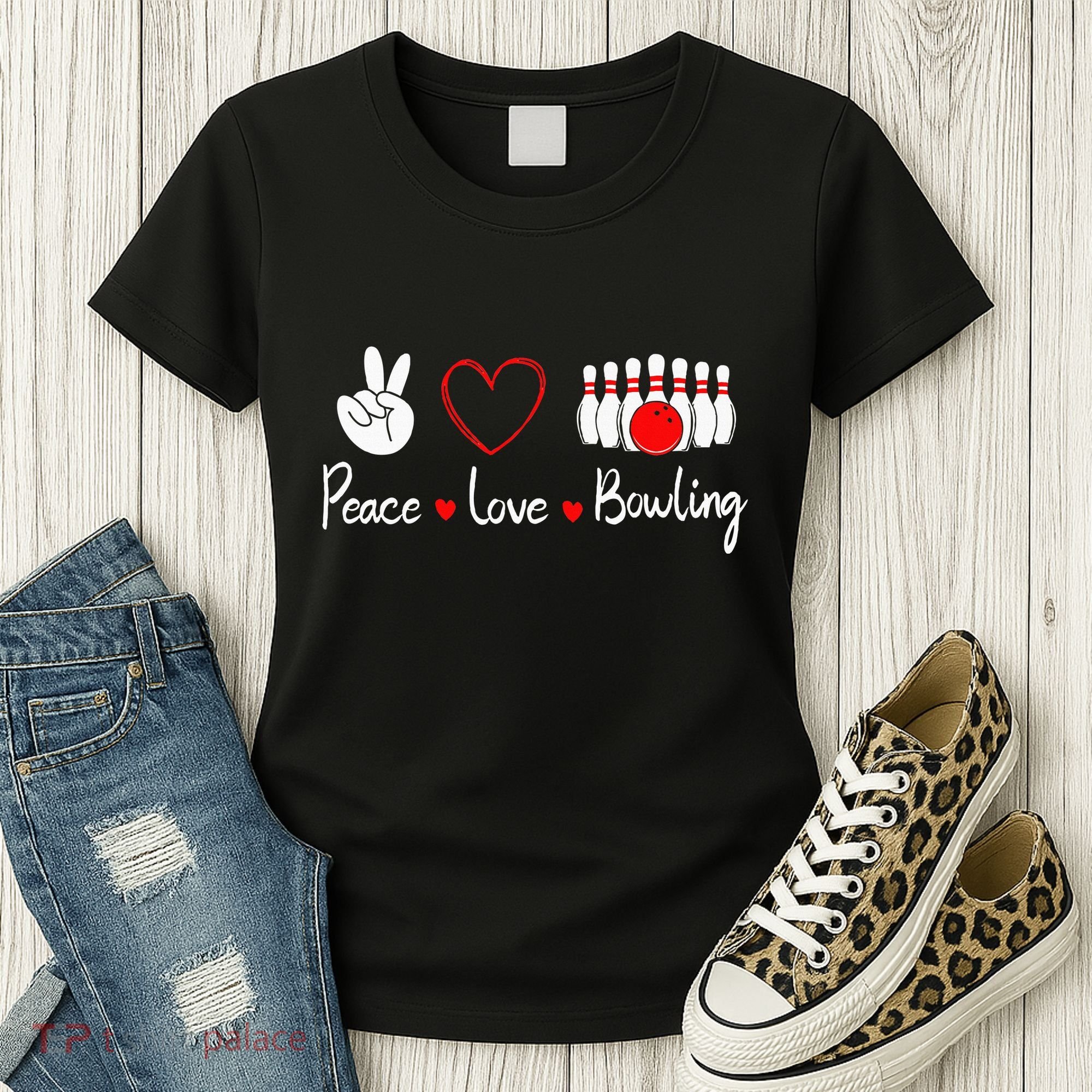 Peace Love Bowling Cute Bowling Lover Women's T-Shirt