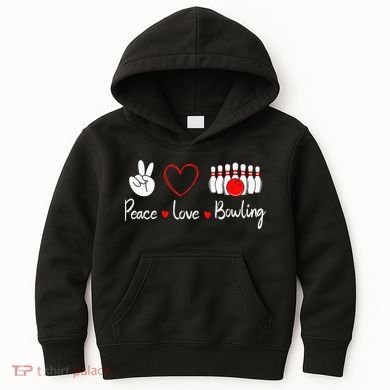 Peace Love Bowling Cute Bowling Lover Kids Hoodie