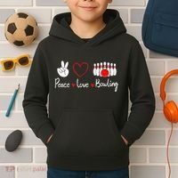 Peace Love Bowling Cute Bowling Lover Kids Hoodie thumb 2