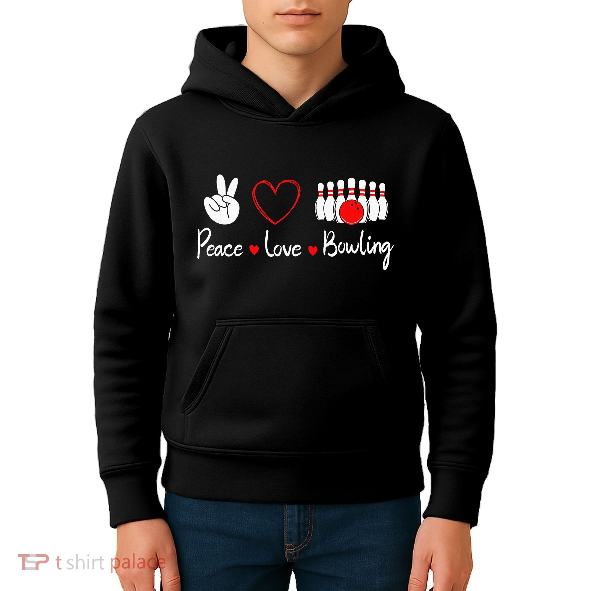 Peace Love Bowling Cute Bowling Lover Kids Hoodie