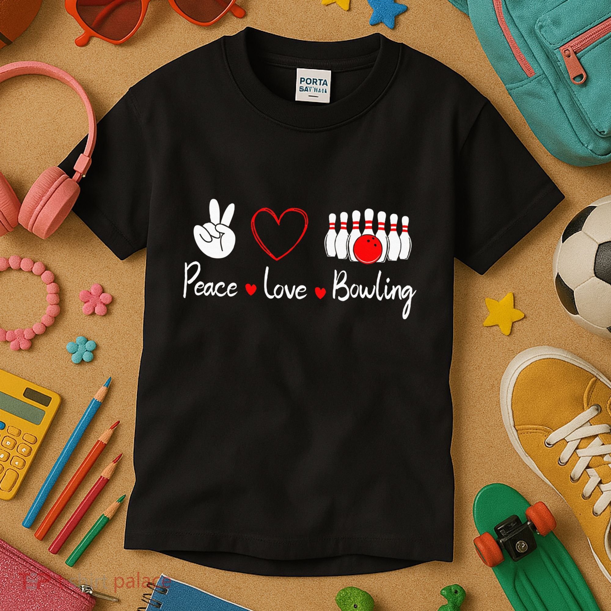 Peace Love Bowling Cute Bowling Lover Kids T-Shirt