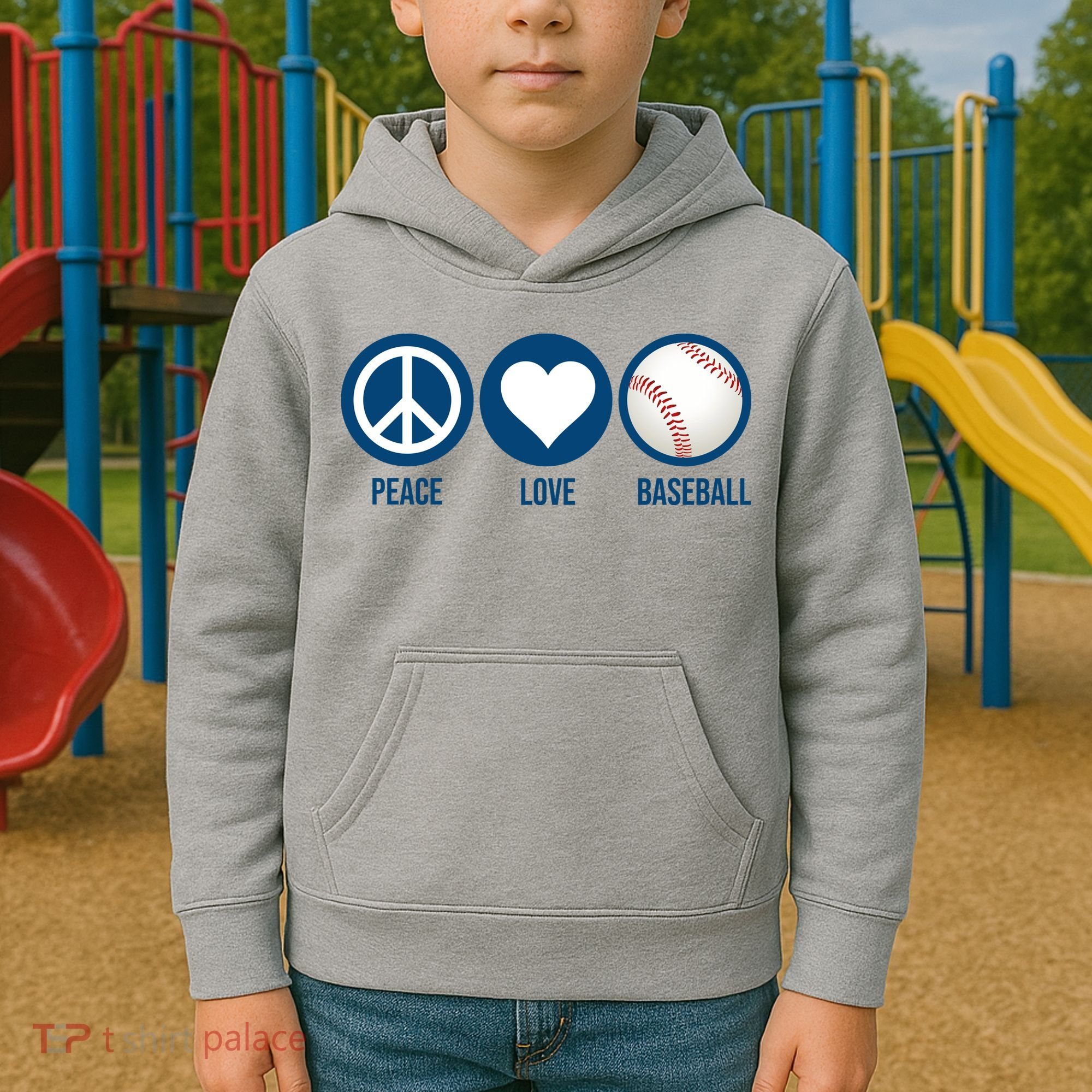 Peace Love Baseball Kids Hoodie