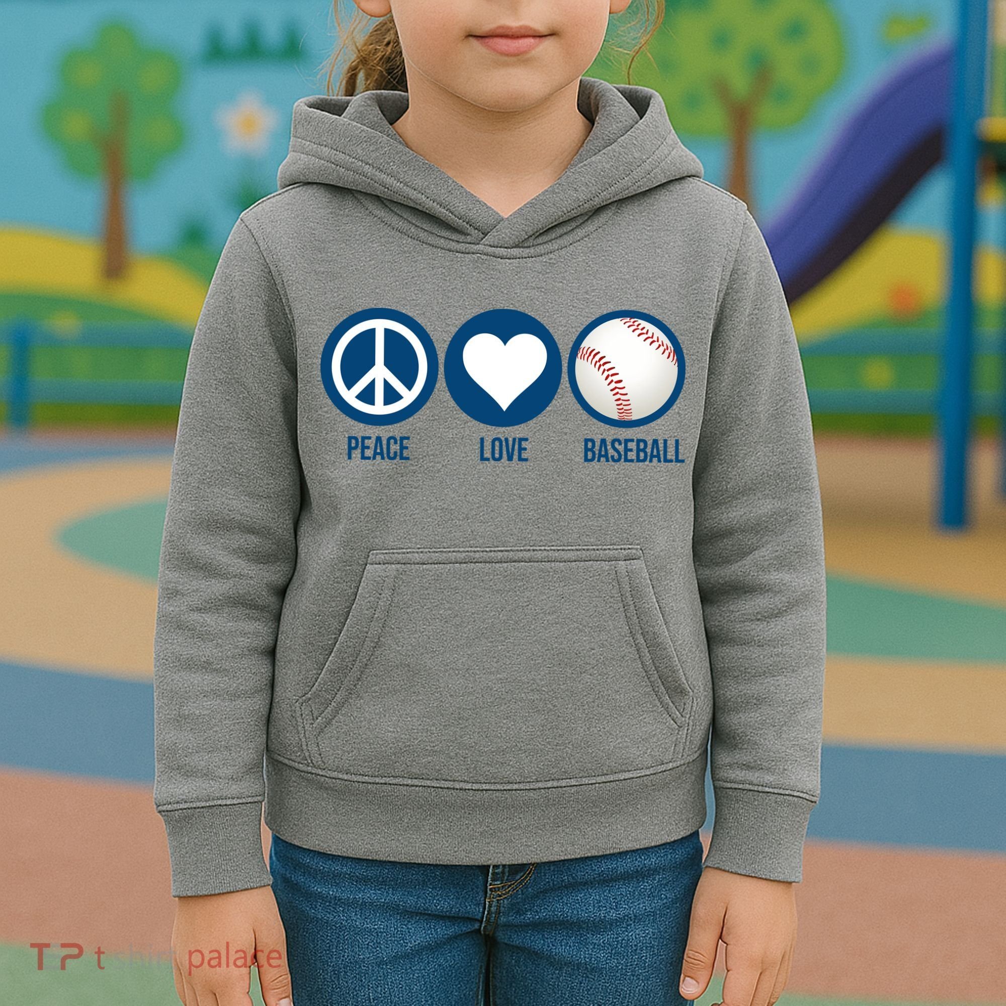 Peace Love Baseball Kids Hoodie