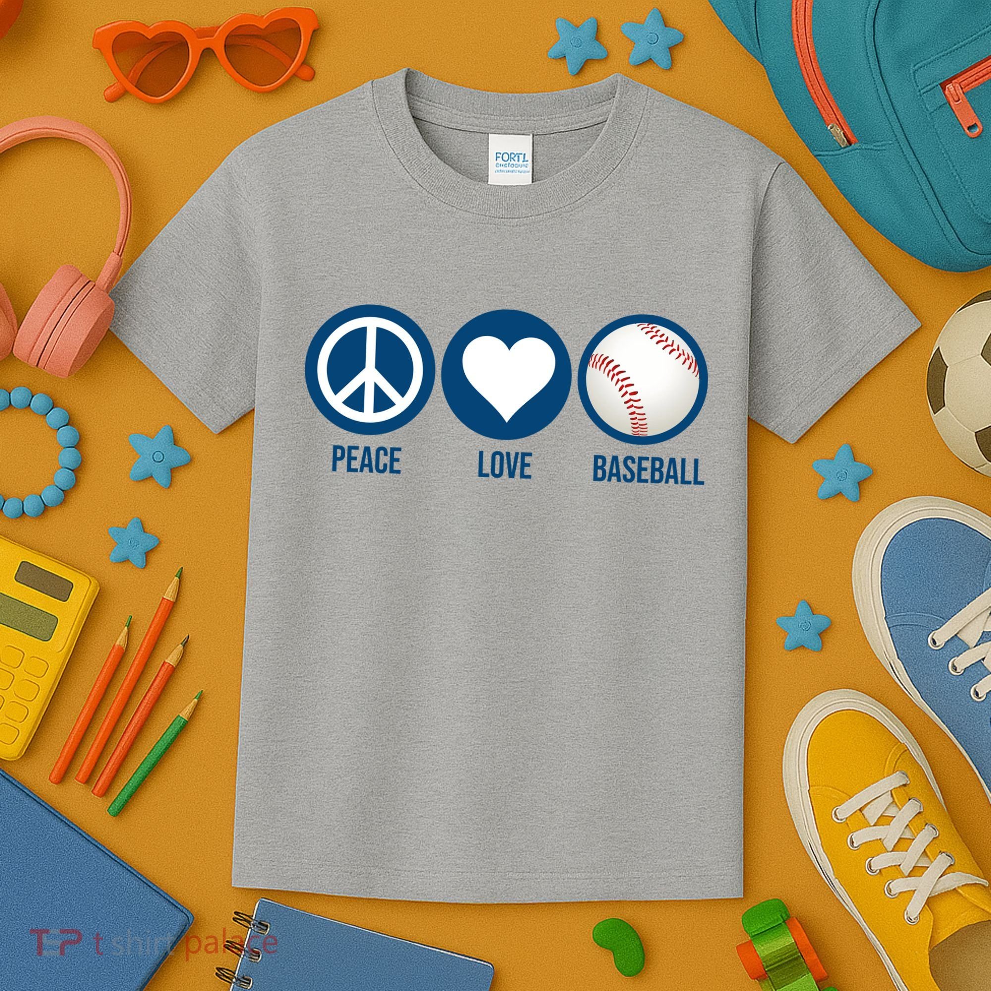 Peace Love Baseball Kids T-Shirt
