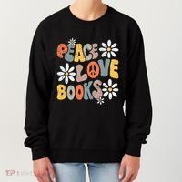 Peace Love Books Groovy Bookworm Book Nerd Reading Teacher Women's Sweatshirt thumb 0