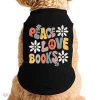 Peace Love Books Groovy Bookworm Book Nerd Reading Teacher Doggie Tank thumb 0
