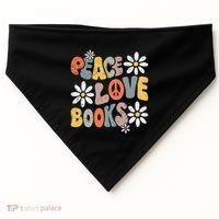 Peace Love Books Groovy Bookworm Book Nerd Reading Teacher USA-Made Doggie Bandana thumb 0