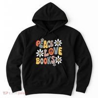 Peace Love Books Groovy Bookworm Book Nerd Reading Teacher Hoodie thumb 0