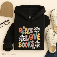 Peace Love Books Groovy Bookworm Book Nerd Reading Teacher Hoodie thumb 4