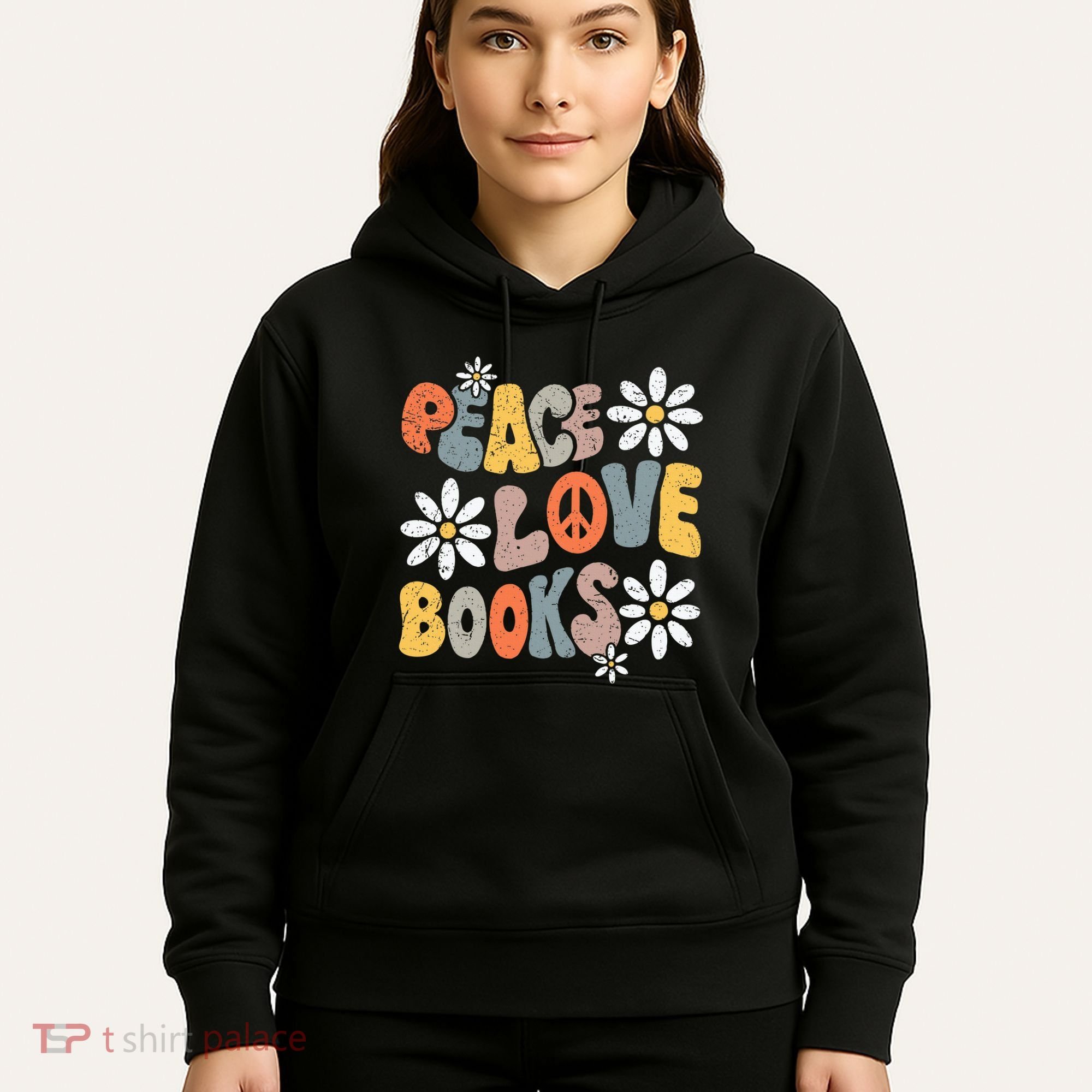 Peace Love Books Groovy Bookworm Book Nerd Reading Teacher Hoodie