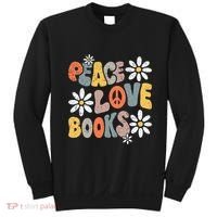 Peace Love Books Groovy Bookworm Book Nerd Reading Teacher Sweatshirt thumb 0