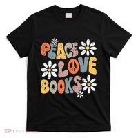 Peace Love Books Groovy Bookworm Book Nerd Reading Teacher T-Shirt thumb 0