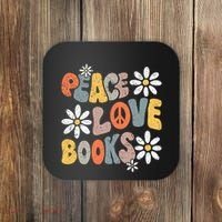 Peace Love Books Groovy Bookworm Book Nerd Reading Teacher Coaster thumb 0