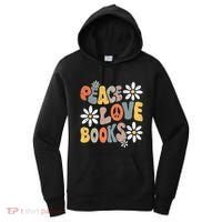 Peace Love Books Groovy Bookworm Book Nerd Reading Teacher Women's Hoodie thumb 0