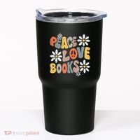 Peace Love Books Groovy Bookworm Book Nerd Reading Teacher Tumbler thumb 0